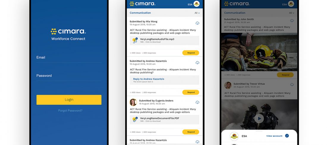New Cimara Mobile App draft user interface design