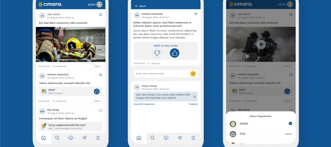 Cimara mobile app 2.0 comms user interface
